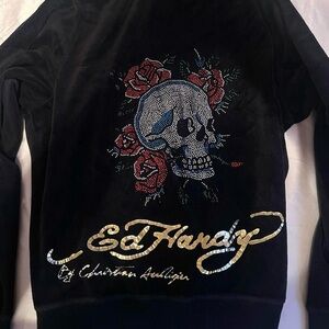 Ed Hardy Black Velvet Jacket with Skull and Roses